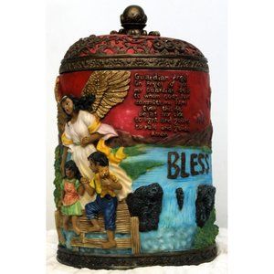 Bless Our Home Black Angel Resin 11" Canister Storage Container Dark Skin Kids